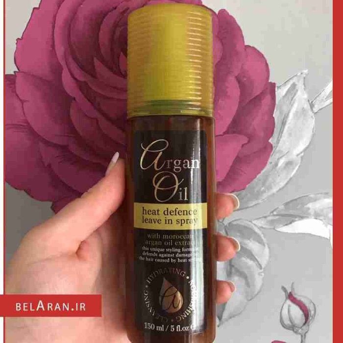 اسپری محافظ حرارت، آب رسان و صاف کننده مو آرگان اویل heat defence leave in spray with argan oil