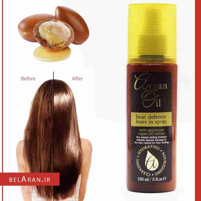 اسپری محافظ حرارت، آب رسان و صاف کننده مو آرگان اویل heat defence leave in spray with argan oil