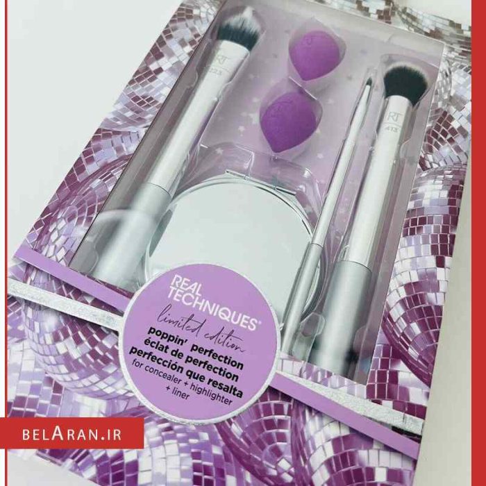 ست براش ریل تکنیک مدل پاپین پرفکشن-بلاران Real Techniques Poppin' Perfection Makeup Brush Set with Makeup Blender Beauty Sponges and Compact Makeup Mirror, Set of 6