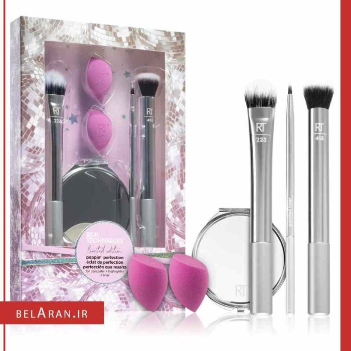 ست براش ریل تکنیک مدل پاپین پرفکشن-بلاران Real Techniques Poppin' Perfection Makeup Brush Set with Makeup Blender Beauty Sponges and Compact Makeup Mirror, Set of 6