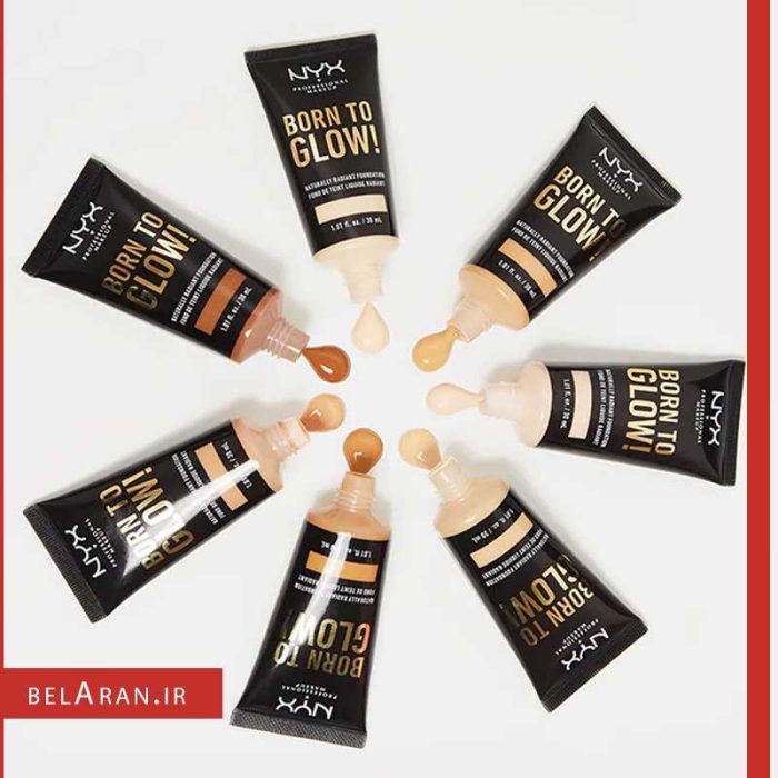 کرم پودر نیکس بورن تو گلو-محصولات نیکس-خرید لوازم آرایش اورجینال-بلاران NYX PROFESSIONAL MAKEUP Born To Glow Naturally Radiant Foundation belaran
