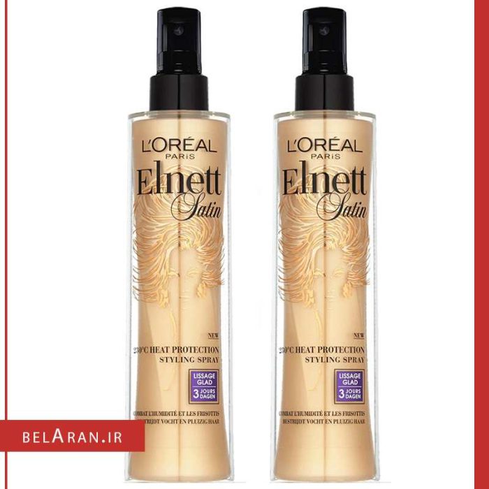 اسپری صاف کننده مو النت لورال-محصولات لورال-خرید لوازم آرایش اورجینال-بلاران Loreal elnett satin lissage glad thermal styling spray and hair protection 170ml belaran