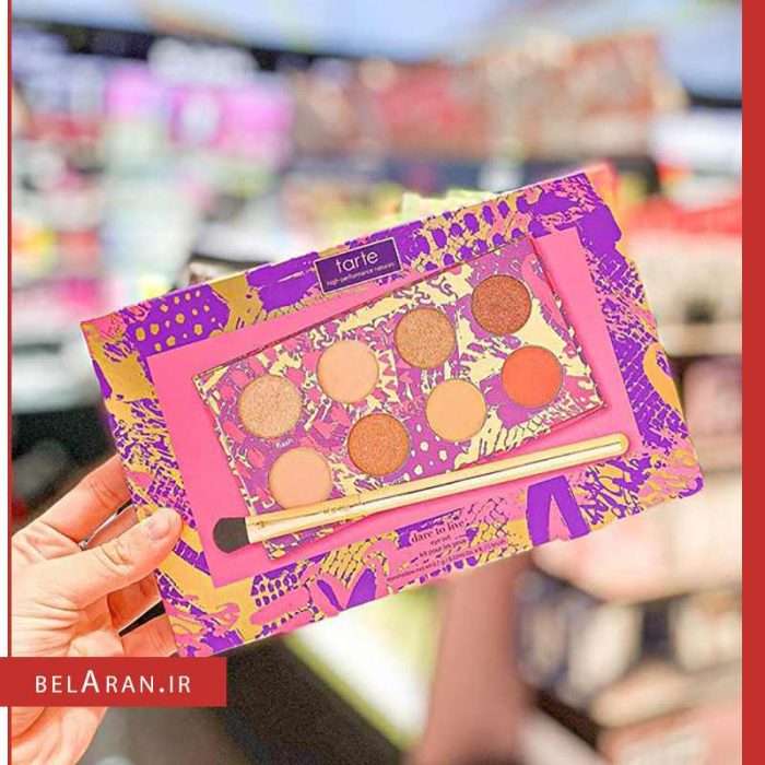 پالت سایه تارت-محصولات تارت-آرایشی تارت-خرید لوازم آرایش اورجینال-بلاران tarte Dare To Live Eye Set Neutral Palette And Eyebrush Full Size NIB belaran
