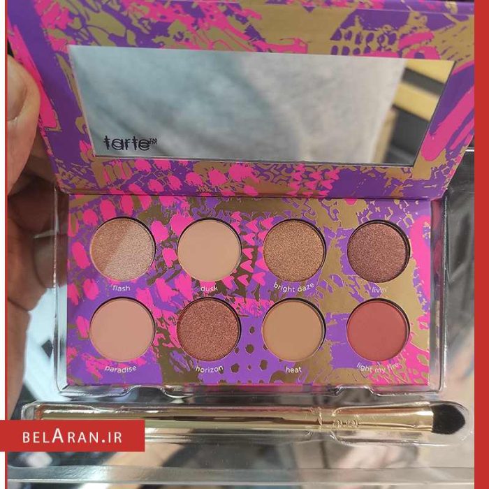 پالت سایه تارت-محصولات تارت-آرایشی تارت-خرید لوازم آرایش اورجینال-بلاران tarte Dare To Live Eye Set Neutral Palette And Eyebrush Full Size NIB belaran