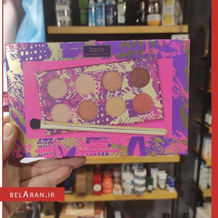 پالت سایه تارت-محصولات تارت-آرایشی تارت-خرید لوازم آرایش اورجینال-بلاران tarte Dare To Live Eye Set Neutral Palette And Eyebrush Full Size NIB belaran
