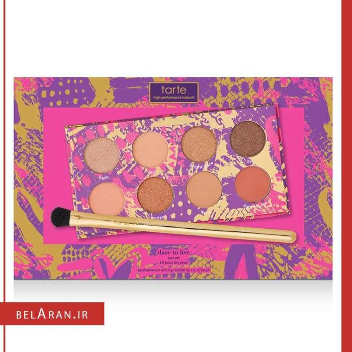 پالت سایه تارت-محصولات تارت-آرایشی تارت-خرید لوازم آرایش اورجینال-بلاران tarte Dare To Live Eye Set Neutral Palette And Eyebrush Full Size NIB belaran