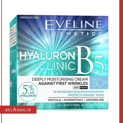 کرم آبرسان هیالورون اولاین-محصولات اولاین-خرید لوازم آرایش اورجینال-بلاران Eveline Cosmetics Hyaluron Clinic B5 +30 Deeply Moisturising Cream Against First Wrinkles concentrate Cream belaran