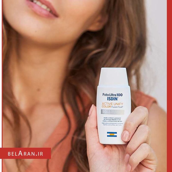 کرم ضد آفتاب اکتیو یونیفای رنگی ایزدین-خرید ضدآفتاب ایزدین رنگی-محصولات ایزدین-خرید لوازم آرایش اورجینال-بلاران Isdin Foto Ultra 100 Active Unify Color Fusion Fluid SPF 50 Belaran